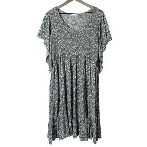 Keluummi Womens Floral Smocked Midi Dress Size 18 Green Cottagecore Country